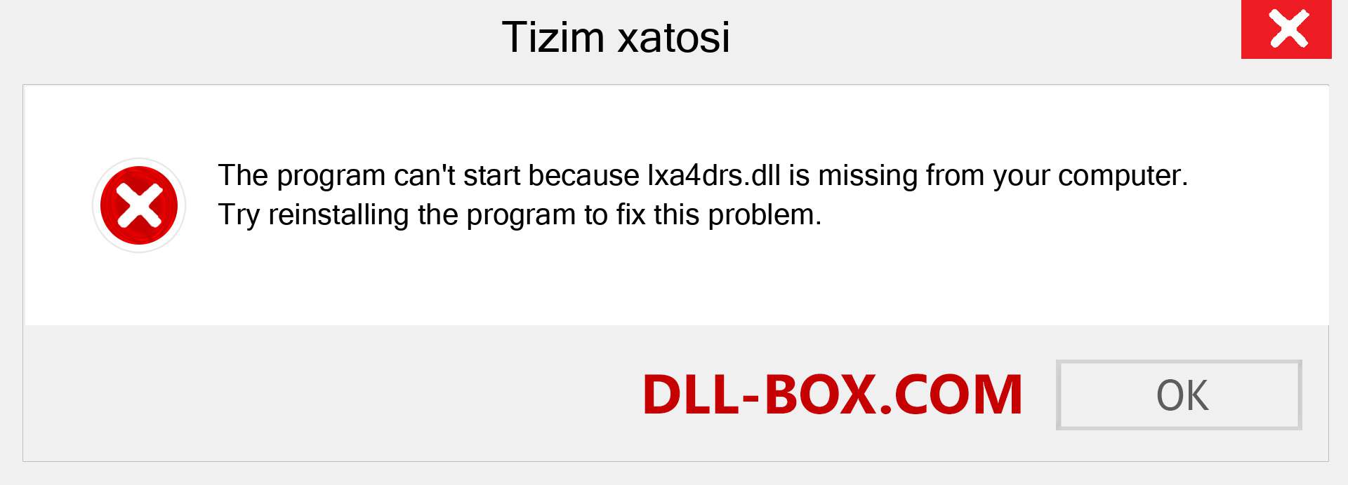 lxa4drs.dll fayli yo'qolganmi?. Windows 7, 8, 10 uchun yuklab olish - Windowsda lxa4drs dll etishmayotgan xatoni tuzating, rasmlar, rasmlar